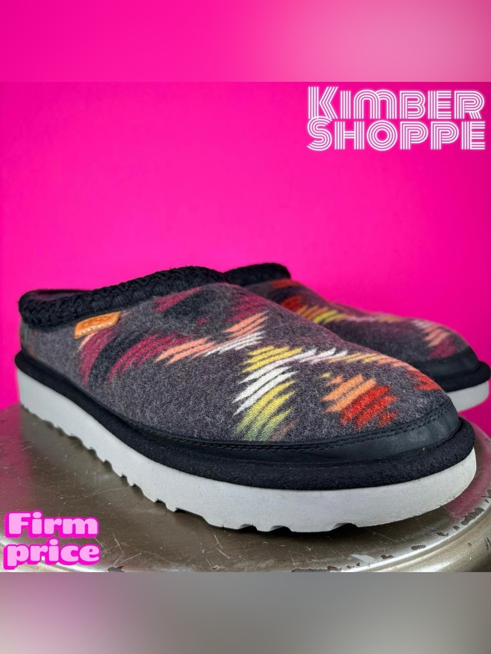 UGG Tasman Woodmont Multi-Color Geometric Pattern Wool Slipper US 10 UK 8 EU 43